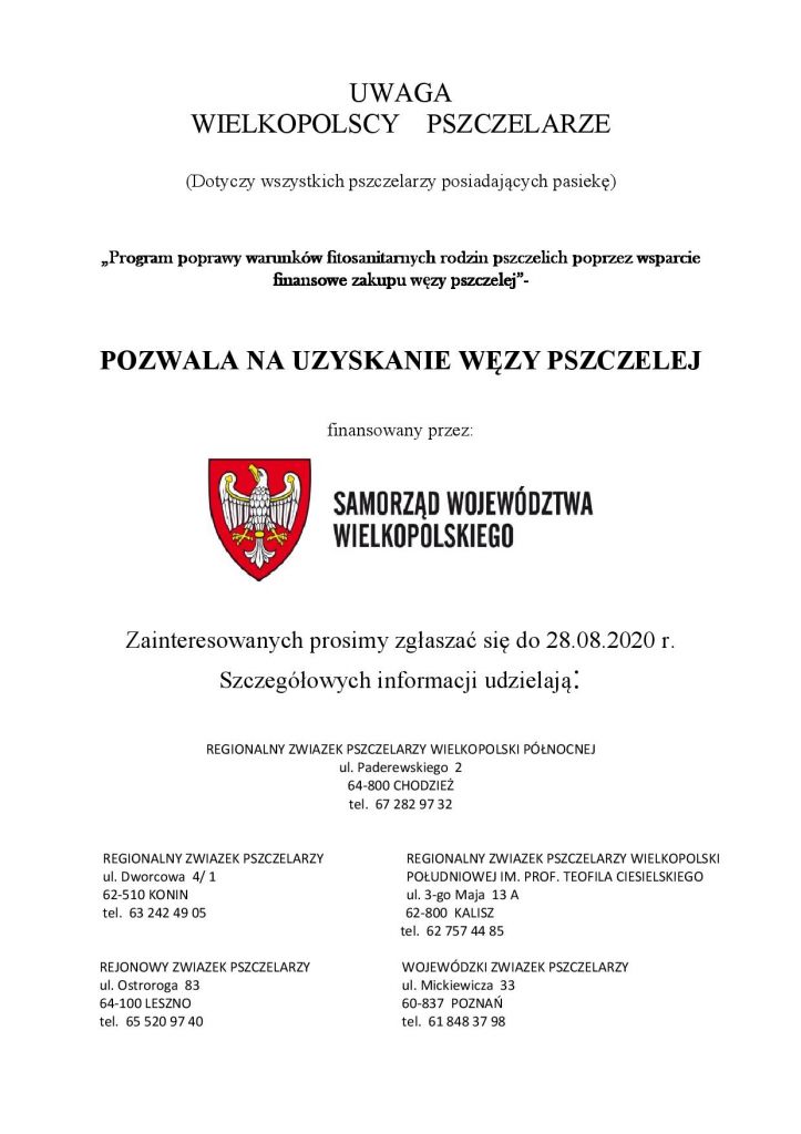 UWAGA WIELKOPOLSCY PSZCZELARZE 