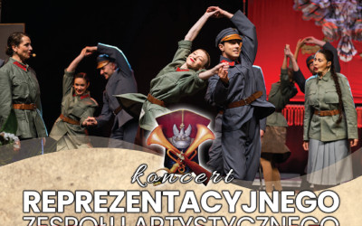fragment plakatu informacyjnego o koncercie Reprezentacyjnego Zespołu Artystycznego Wojska Polskiego 5 lutego 2022 roku o godz. 19:00 w hali sportowej w Margoninie