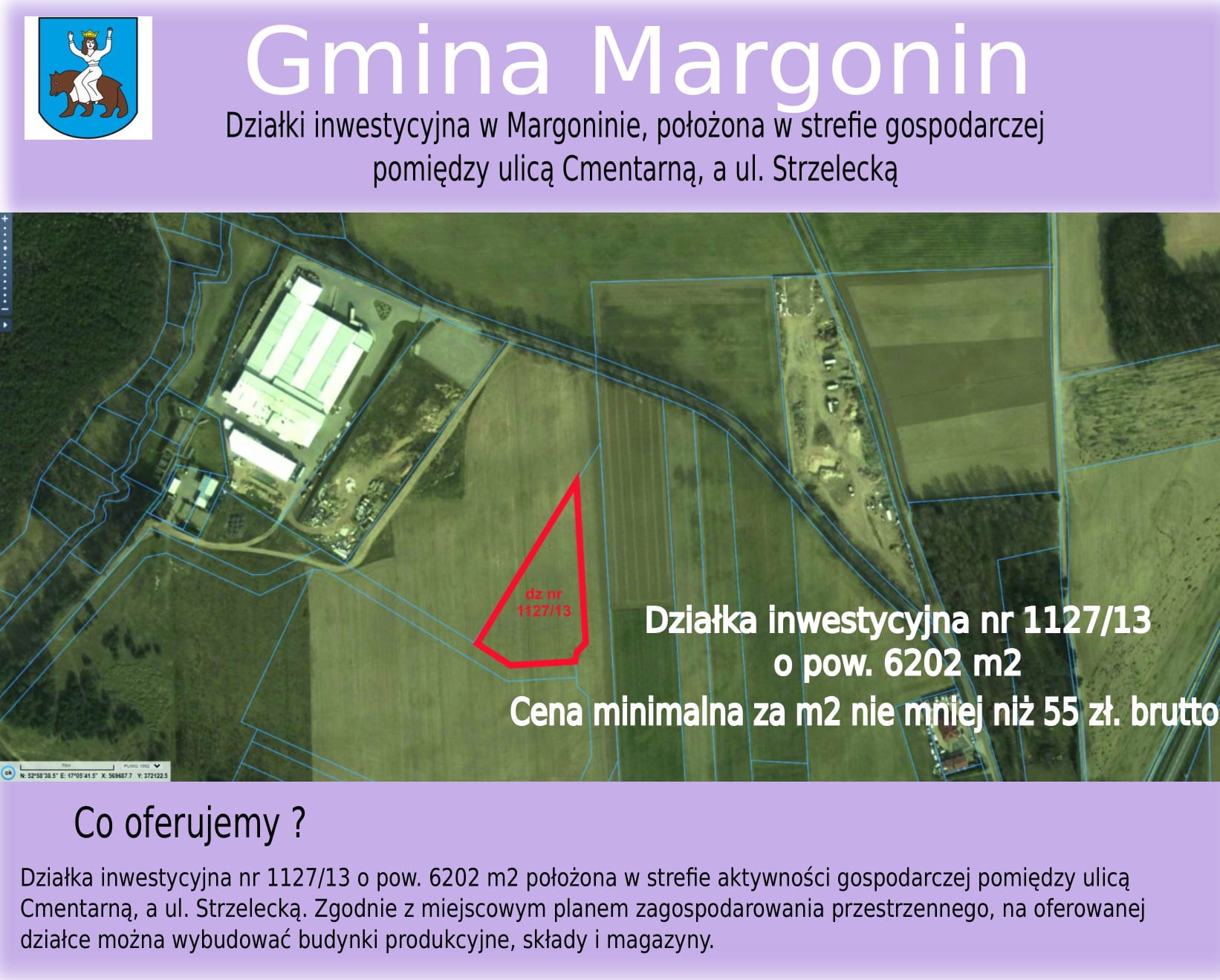 grafika: Działki pod zabudowę przemysłową, handlową, usługową. Opis tekstowy w treści artykułu.